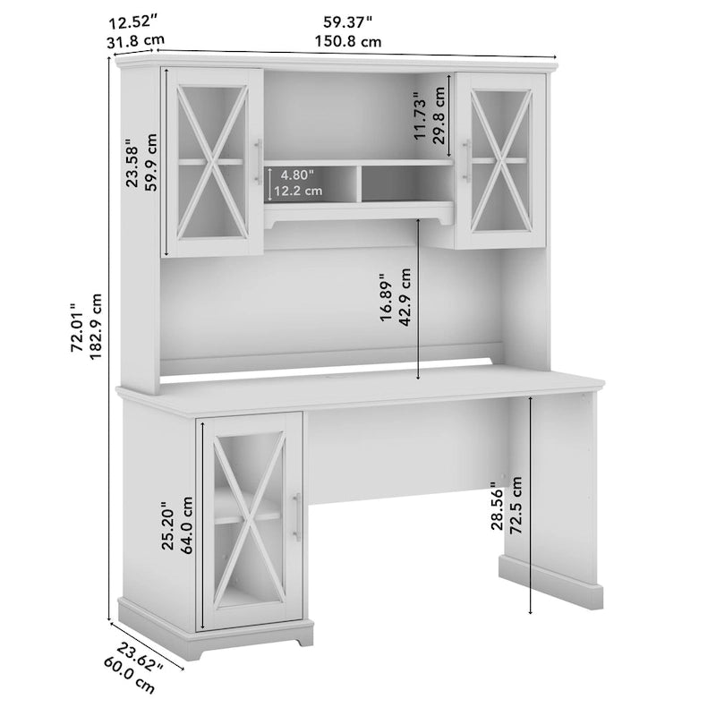 Scrivania Lennox Farmhouse con Credenza e Mobile Contenitore di Bush Furniture