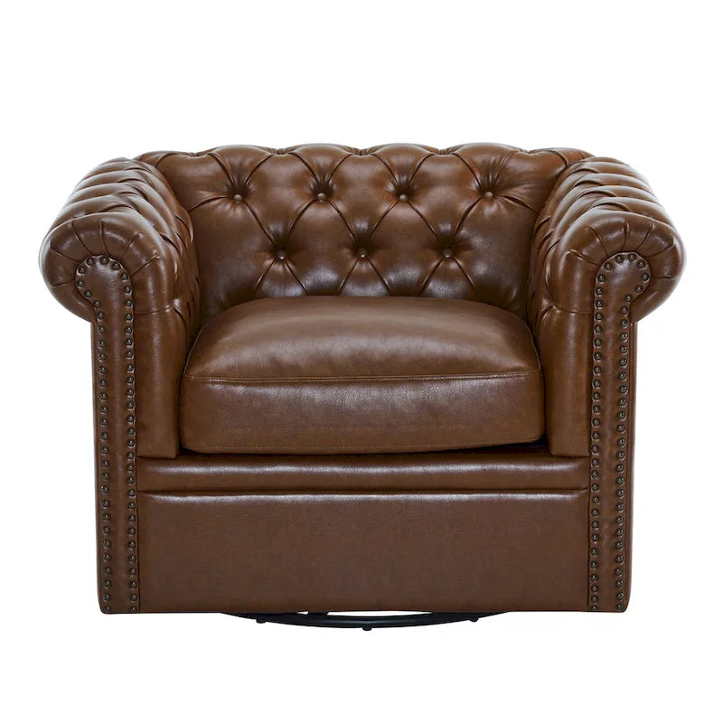 Poltrona Chesterfield girevole con trapuntatura capitonné profonda e rotazione a 360 gradi