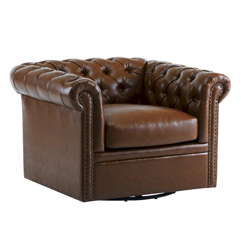 Poltrona Chesterfield girevole con trapuntatura capitonné profonda e rotazione a 360 gradi