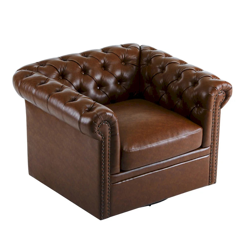 Poltrona Chesterfield girevole con trapuntatura capitonné profonda e rotazione a 360 gradi