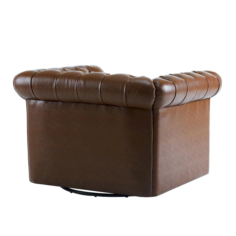 Poltrona Chesterfield girevole con trapuntatura capitonné profonda e rotazione a 360 gradi