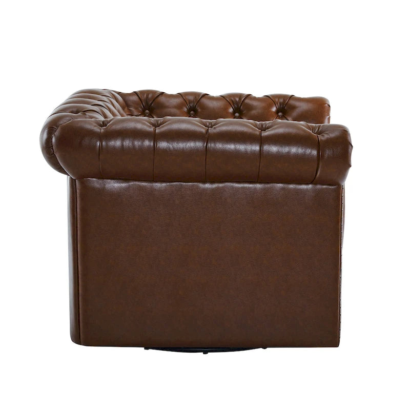 Poltrona Chesterfield girevole con trapuntatura capitonné profonda e rotazione a 360 gradi