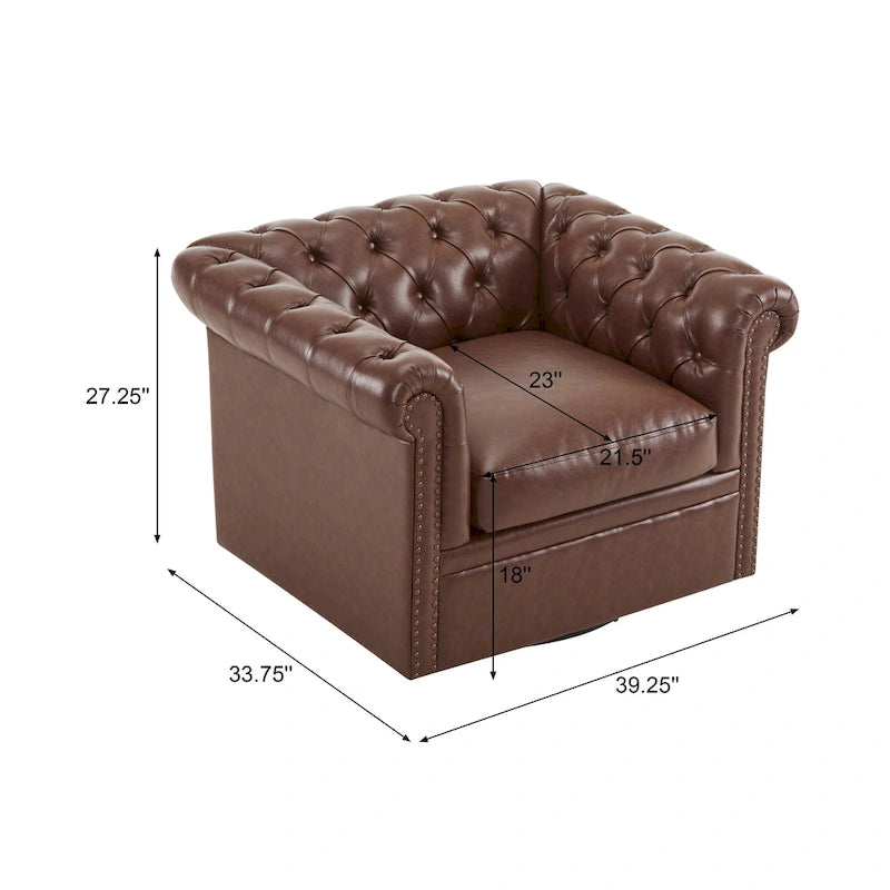 Poltrona Chesterfield girevole con trapuntatura capitonné profonda e rotazione a 360 gradi