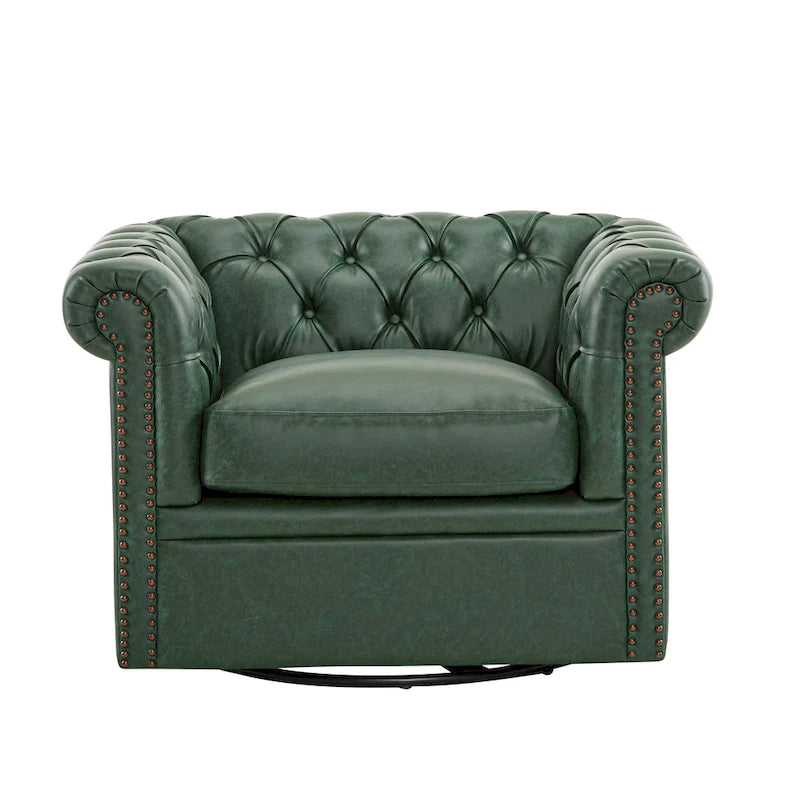 Poltrona Chesterfield girevole con trapuntatura capitonné profonda e rotazione a 360 gradi