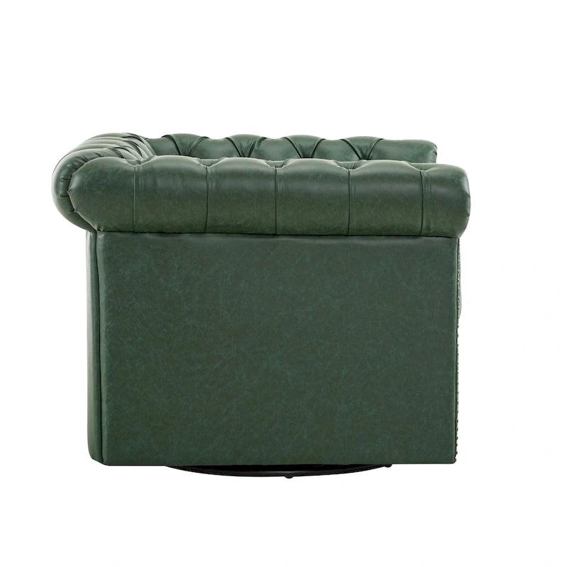 Poltrona Chesterfield girevole con trapuntatura capitonné profonda e rotazione a 360 gradi