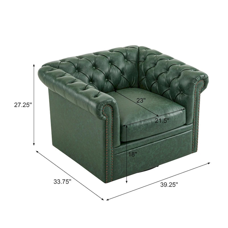 Poltrona Chesterfield girevole con trapuntatura capitonné profonda e rotazione a 360 gradi