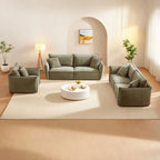 Set divano modulare in lino a 3 pezzi con combinazione 3+3+1 posti, struttura in legno e 5 cuscini