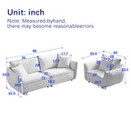 Set divano modulare in lino a 3 pezzi con combinazione 3+3+1 posti, struttura in legno e 5 cuscini