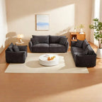 Set divano modulare in lino a 3 pezzi con combinazione 3+3+1 posti, struttura in legno e 5 cuscini