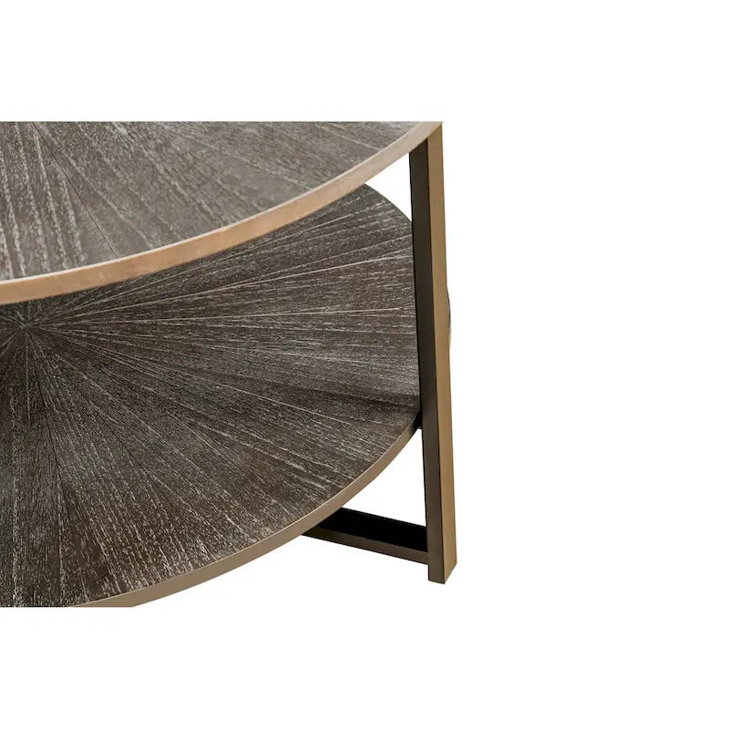 Tavolino da caffè rotondo rustico da 80 cm con 2 ripiani e gambe in metallo