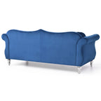 Divano Chesterfield a 3 posti in velluto trapuntato con cuscini decorativi - 82 - Blu