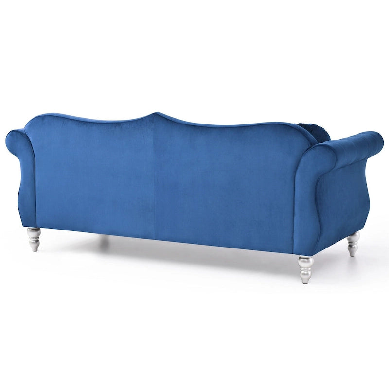 Divano Chesterfield a 3 posti in velluto trapuntato con cuscini decorativi - 82 - Blu