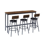 Set da pranzo rustico di 4 pezzi con tavolo rettangolare e 3 sedie da bar in pelle PU