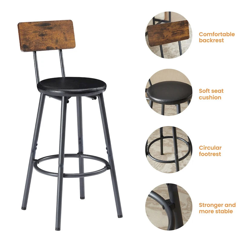Set da pranzo rustico di 4 pezzi con tavolo rettangolare e 3 sedie da bar in pelle PU