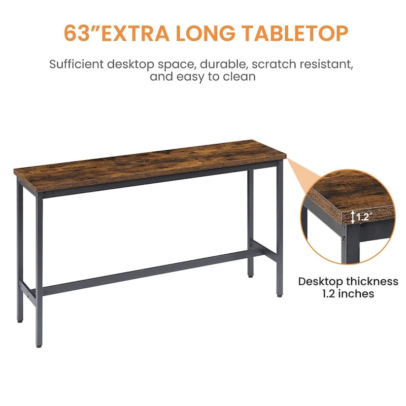 Set da pranzo rustico di 4 pezzi con tavolo rettangolare e 3 sedie da bar in pelle PU