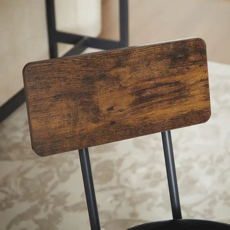 Set da pranzo rustico di 4 pezzi con tavolo rettangolare e 3 sedie da bar in pelle PU