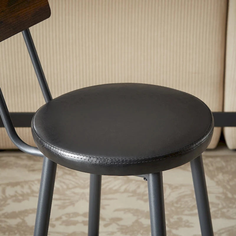 Set da pranzo rustico di 4 pezzi con tavolo rettangolare e 3 sedie da bar in pelle PU