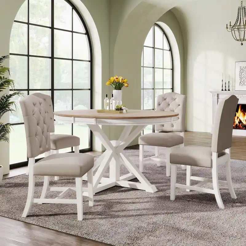 Set da Pranzo Retro da 5 Pezzi con Tavolo Rotondo Allungabile e 4 Sedie