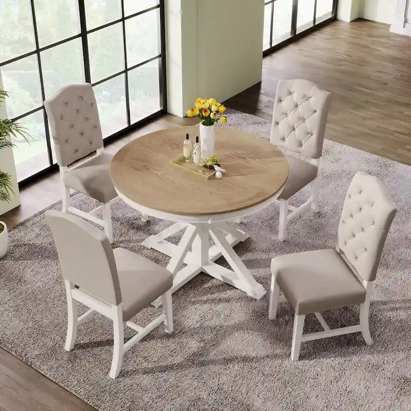 Set da Pranzo Retro da 5 Pezzi con Tavolo Rotondo Allungabile e 4 Sedie