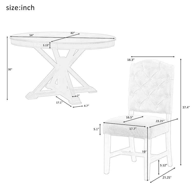 Set da Pranzo Retro da 5 Pezzi con Tavolo Rotondo Allungabile e 4 Sedie