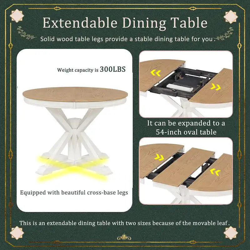 Set da Pranzo Retro da 5 Pezzi con Tavolo Rotondo Allungabile e 4 Sedie