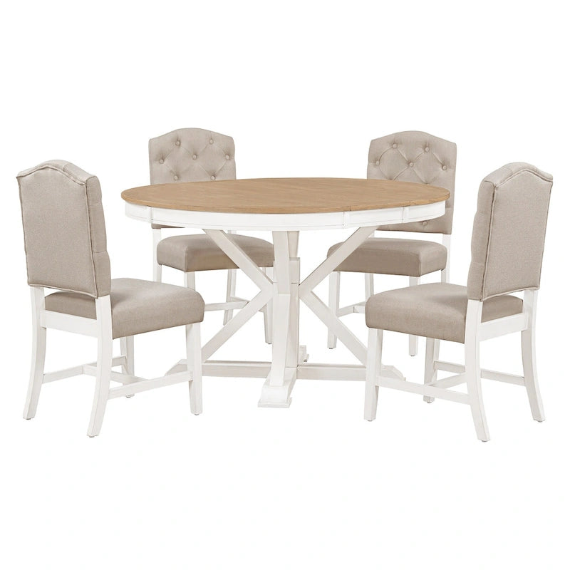 Set da Pranzo Retro da 5 Pezzi con Tavolo Rotondo Allungabile e 4 Sedie