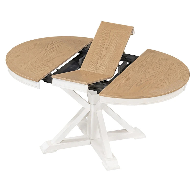 Set da Pranzo Retro da 5 Pezzi con Tavolo Rotondo Allungabile e 4 Sedie