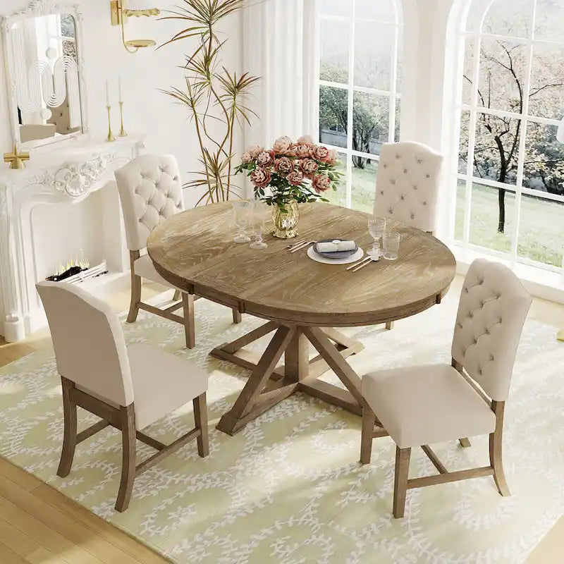Set da Pranzo Retro da 5 Pezzi con Tavolo Rotondo Allungabile e 4 Sedie