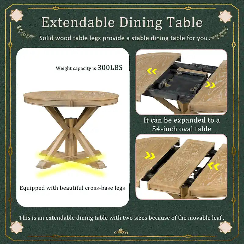 Set da Pranzo Retro da 5 Pezzi con Tavolo Rotondo Allungabile e 4 Sedie