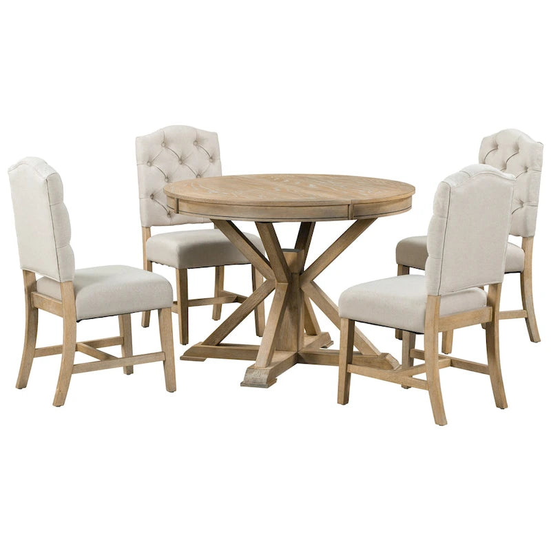 Set da Pranzo Retro da 5 Pezzi con Tavolo Rotondo Allungabile e 4 Sedie