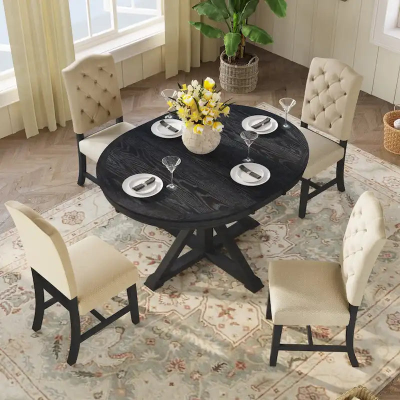 Set da Pranzo Retro da 5 Pezzi con Tavolo Rotondo Allungabile e 4 Sedie