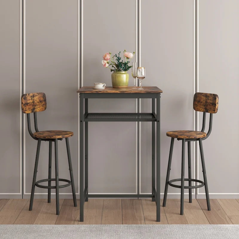 Set da pranzo moderno di 3 pezzi con tavolo quadrato, divisorio e 2 sgabelli da bar