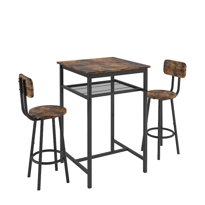 Set da pranzo moderno di 3 pezzi con tavolo quadrato, divisorio e 2 sgabelli da bar