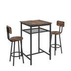 Set da pranzo moderno di 3 pezzi con tavolo quadrato, divisorio e 2 sgabelli da bar