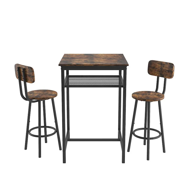 Set da pranzo moderno di 3 pezzi con tavolo quadrato, divisorio e 2 sgabelli da bar
