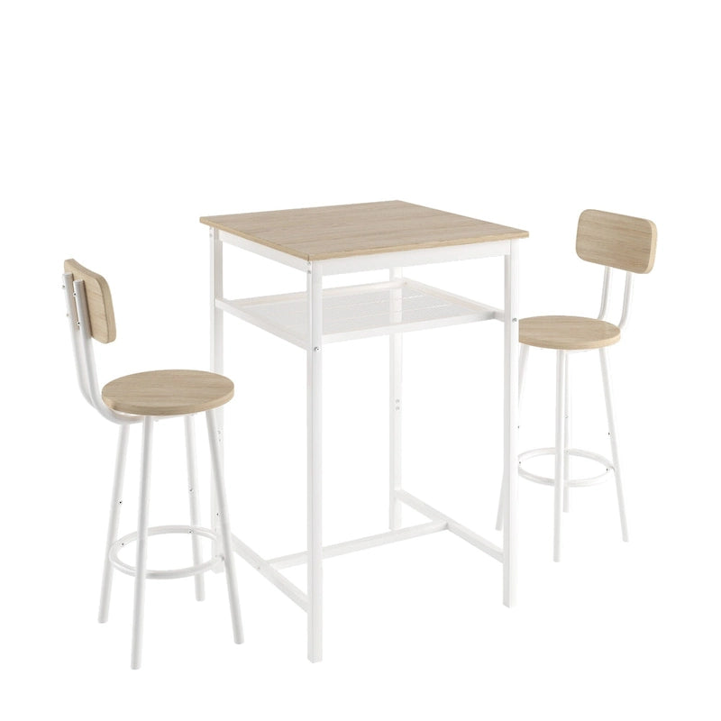 Set da pranzo moderno di 3 pezzi con tavolo quadrato, divisorio e 2 sgabelli da bar