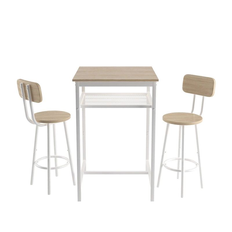 Set da pranzo moderno di 3 pezzi con tavolo quadrato, divisorio e 2 sgabelli da bar