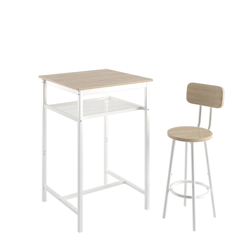 Set da pranzo moderno di 3 pezzi con tavolo quadrato, divisorio e 2 sgabelli da bar