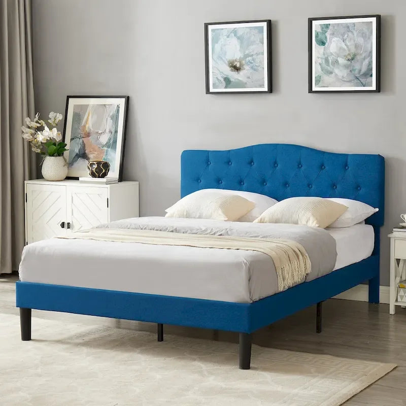 Struttura letto imbottita trapuntata moderna con testiera regolabile in altezza, blu scuro