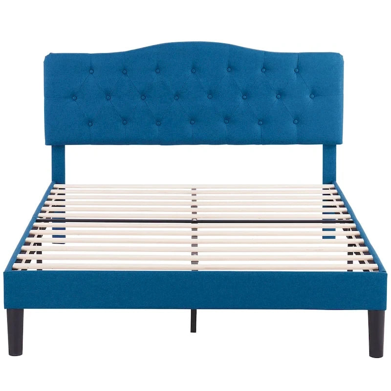 Struttura letto imbottita trapuntata moderna con testiera regolabile in altezza, blu scuro