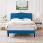 Struttura letto imbottita trapuntata moderna con testiera regolabile in altezza, blu scuro