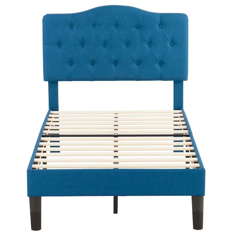 Struttura letto imbottita trapuntata moderna con testiera regolabile in altezza, blu scuro