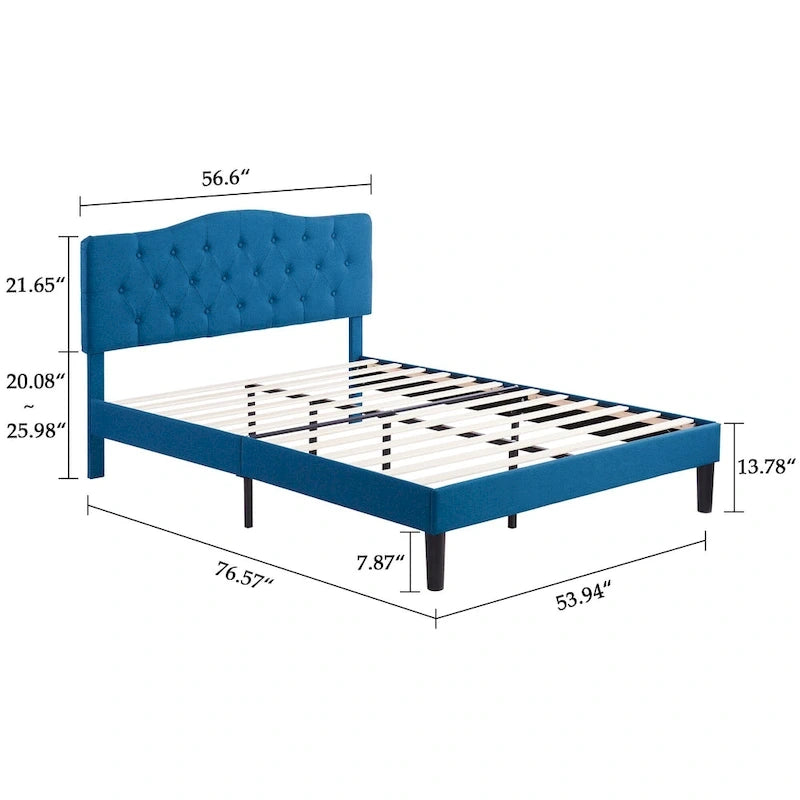 Struttura letto imbottita trapuntata moderna con testiera regolabile in altezza, blu scuro