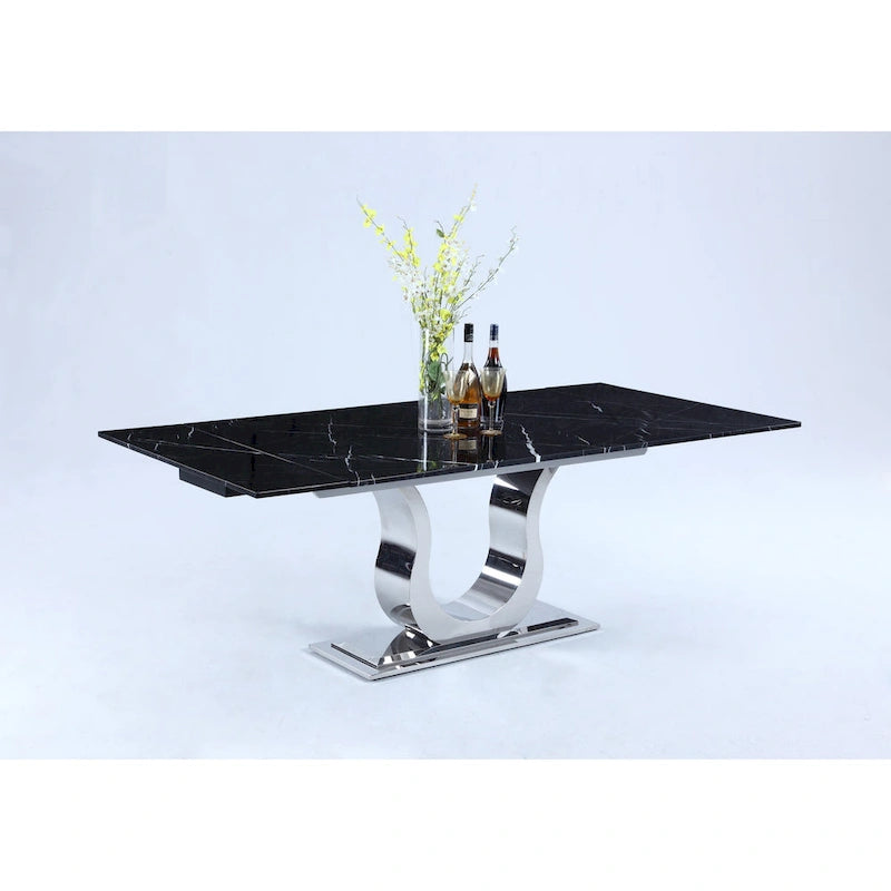 Tavolo da pranzo Nikki con piano in marmo Nero Marquina