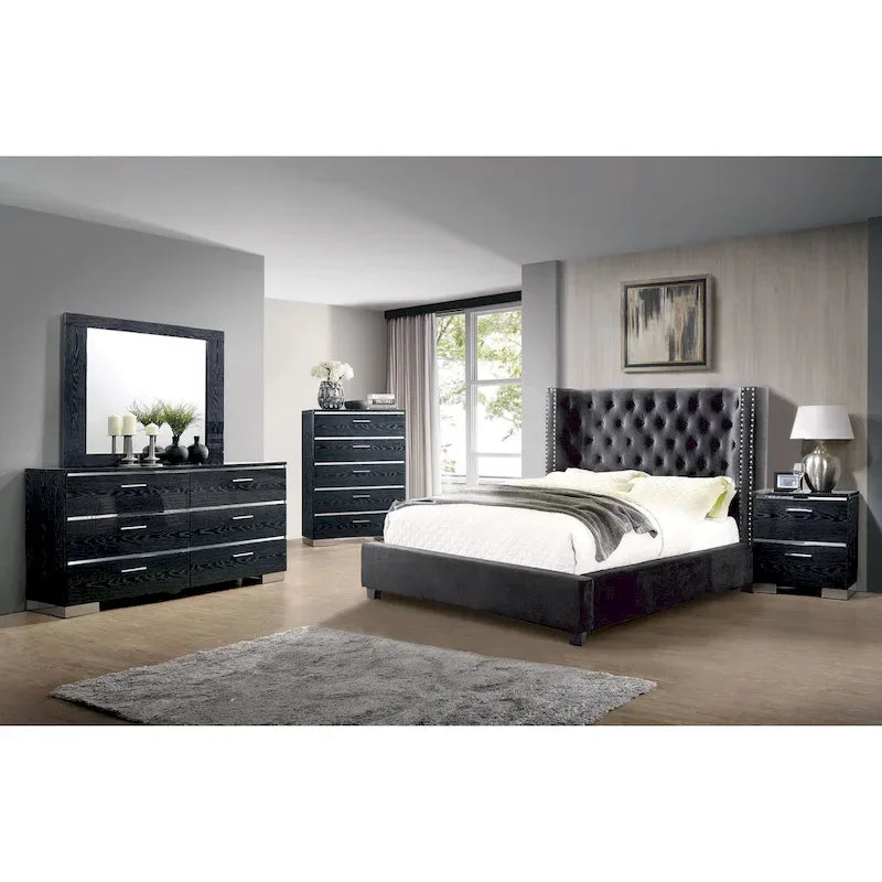 Letto a pannelli con testiera in tessuto trapuntato Tail Glam grigio
