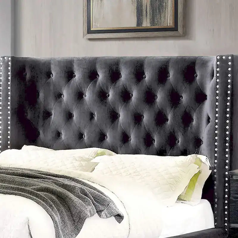 Letto a pannelli con testiera in tessuto trapuntato Tail Glam grigio