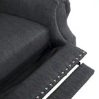Poltrona reclinabile in tessuto e legno di gomma con borchie decorative