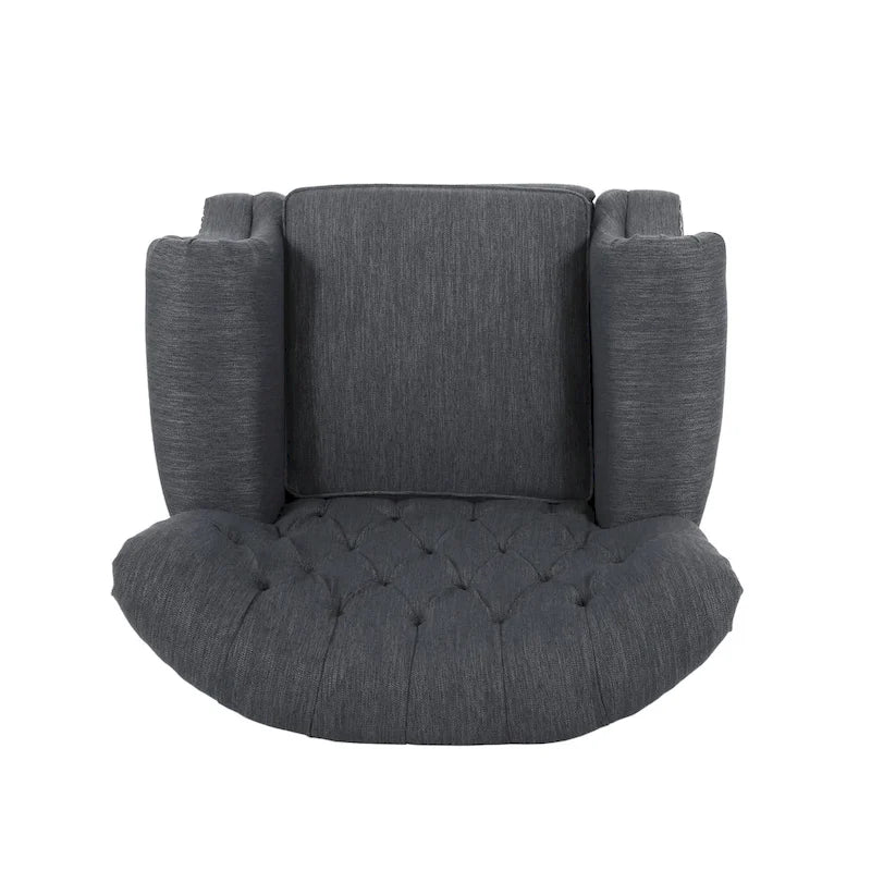 Poltrona reclinabile in tessuto e legno di gomma con borchie decorative