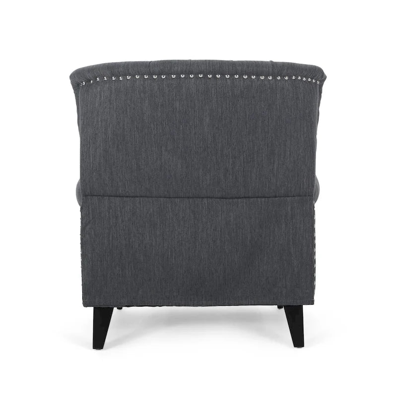 Poltrona reclinabile in tessuto e legno di gomma con borchie decorative
