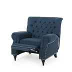 Poltrona reclinabile in tessuto e legno di gomma con borchie decorative